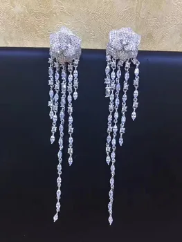 Ilgi kutai earrling aukščiausios kokybės 925 sterlingas sidabro su kubinis cirkonis gėlių lašas auskarai mados moterų jewely nemokamas pristatymas