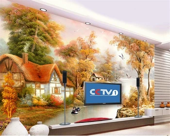 Individualizuotos fono paveikslėlį aukso lapai rudenį kraštovaizdžio TV foną, sienos tapetai gyvenamasis kambarys 19 Stiliaus 3D tapetai Beibehang