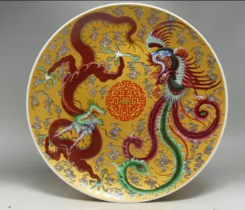 Išskirtinį Kinijos Dekoratyvinis rankų tapybos Porceliano Dragon Phoenix Plokštė