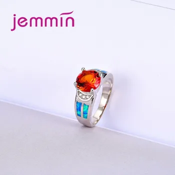Jemmin Blue Fire Opal Apelsinų Žiedai CZ Moterims Prekės ženklo Mados Aksesuarai Dalyvavimo Šalies Dovanų 925 Sterlingas Sidabro Žiedas
