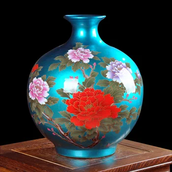 Jingdezhen keramikos glazūra kristalų žydinčių granatų gėlių vaza iš šiuolaikinės Kinų gyvenimo TV spintelė apdaila
