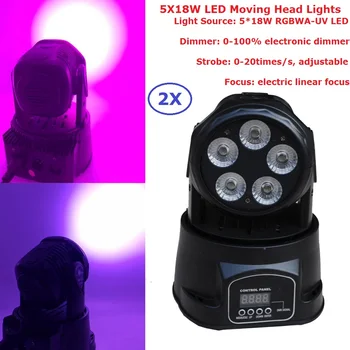 Kartoninė Pakuotė 2vnt/Daug LED Judančios Galvutės Mini Skalbinių 5X18W RGBWA-UV 6IN1 Profesionalus LED Judančios Galvos Žibintai 110-240V DMX 11/15Chs