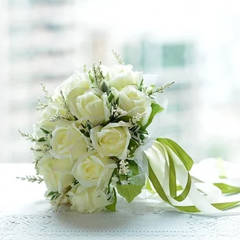 Korėjos nuotakos puokštę baltų rožių puokštė satino kaspinu nėrinių balta rankena romantiška vestuvių nuotaka puošyba 