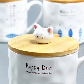 Kūrybos Cute Kačių, Ir Žuvų Keramikinis Puodelis Pieno Puodelis Kavos Puodelis Home Office Porceliano Arbatos Taurė Cartoon Su Dangteliu Šaukštas Dovanos