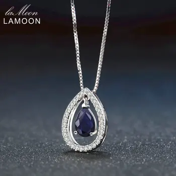 LAMOON S925 Papuošalų Rinkinys Moterims Realių Gemstone Blue Sapphire 925 sterlingas sidabro-papuošalai Princesė Auskarai Karoliai V040-5