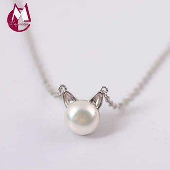 Natūralūs Gėlavandenių Perlų Vėrinį Ant Kaklo Cute Kačių Dizaino Pakabukas 925 Sterlingas Sidabro Karoliai Moterų Fine Jewelry YN53
