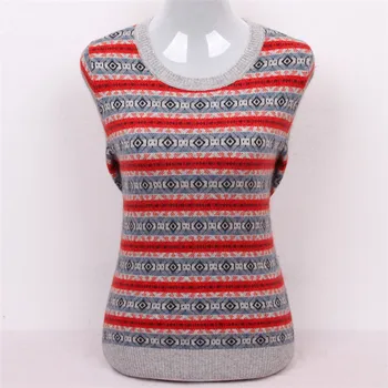Naujas atvykimo kašmyro ožkų o-kaklo mezgimas moterų mados dryžuotas H-tiesiai megztinis džemperis raudona 2color S/3XL