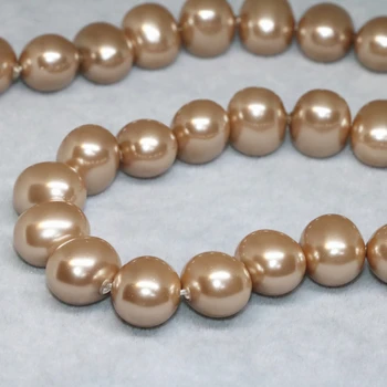 Naujas atvykimo ovalo aukštos kokybės elegantiškas šampanas gamtos shell perlų 13*15mm moteris dovaną laisvi papuošalai priėmimo karoliukai 15inch B2272