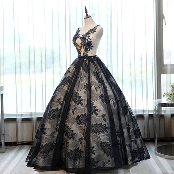 Nekilnojamojo prabanga juoda nėrinių lapų siuvinėjimo teismas viduramžių suknelė princesė karalienė cosplay kamuolys suknelė ilga suknelė/kamuolys suknelė