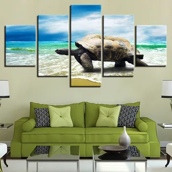 OKHOTCN Drobės Įrėminti Paveikslai Namų Sienų Dekoras HD Spaudinių 5 vnt Vėžlys Nuskaitymo Paplūdimyje Plakatas Modulinės Jūros Bangos Nuotrauką