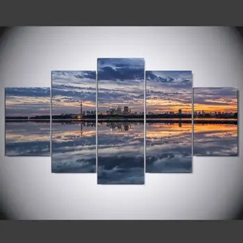 OKHOTCN HD Spausdinti Downtown Toronto Ontario Ežero Įrėminti Miesto Naktinis 5 Gabalas Nuotrauką Tapybos Sienos Meno Kambario Dekoro Plakatas Drobė