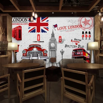 Pasirinktinis Dydis Photo 3D Londono retro sieninis baras lauke Kavinė KTV fono sienos arbatos restoranas tapetai, freskos