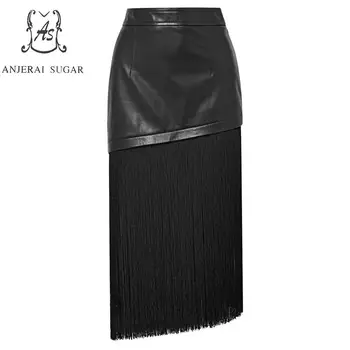 Pavasarį, Rudenį, avikailio natūralios odos sijonai moterims juoda sexy slim nereguliarus Kutas paketo klubo OLIS moterų Pieštuku odinis sijonas