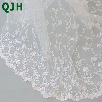 QJH Prekės Baltos spalvos Poliesterio Šilko Siuvinėjimo Mados Estetinės Mažų Šviežių Vestuvių Suknelė Nėrinių Audinio Plotis 120cm