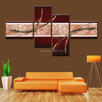 Rankų modulinės sienų tapybos abstrakčiai rudos drobės tapybos rūgštynės sienos nuotraukas kambarį dekoro 4 derinys