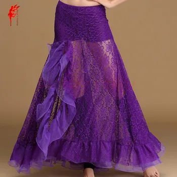 Seksualus pilvo šokių sijonas moterims pilvo šokis nėrinių ilgas sijonas mergaitėms pilvo šokių drabužius padalinta sijonas mados ilgas sijonas, mėtų,violetinė