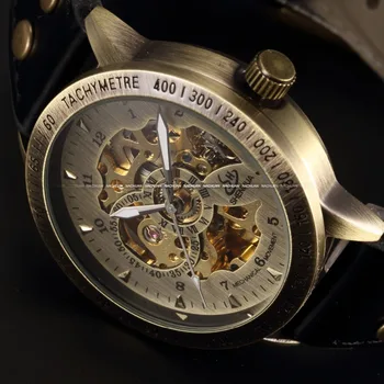 Shenhua Automatinis Mechaninis laikrodis Skeleto odos Juosta Auto Vyrų Riešo Žiūrėti prabangos prekės ženklo mados stilius derliaus bronza žiūrėti