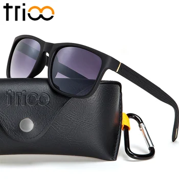 TRIOO Matte Black Sunglasses Men Quality Square Gafas de sol Eyewear Accessories Lattice Temple Sun Glasses Male Box