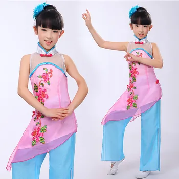 Vaikų Kinijos Liaudies Kostiumas Mergaitėms Yangko Šokio Kostiumai Šiuolaikinės Ventiliatorius Šokių Drabužiai Vaikams Grupės Etapo Rezultatus, Vaikui 18