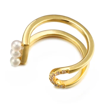 VANAXIN Natūralių Perlų Žiedas Moterims 2017 Atidaryti Žiedas Aukso Spalvos Aukštos Kokybės Mados Stilius Lady Dovana Sterlingų-Sidabro Papuošalų Dėžutė