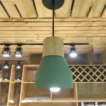 Vintage Žalia Cemento Atspalvį LED Šviesos Pramoniniai Apšvietimo Įrenginiai, Medinės Modernus Viešbutis Sieniniai šviestuvai Mini Kabamųjų Lubų Lempa