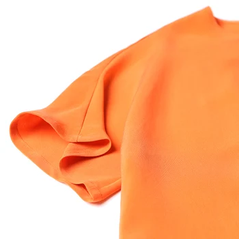 VTĮ 2017 m. Vasaros Orange Prarasti Trumpas Atsitiktinis Sunkiųjų Šilko Ilga Suknelė Plius Dydis O-kaklo trumpomis Rankovėmis Laisvalaikio Moterų Maxi Suknelė A7065
