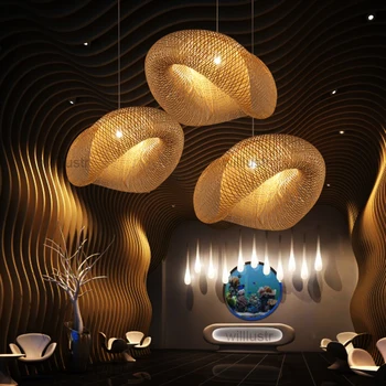 Willlustr bambuko pakabukas lempa, post modernaus dizaino bicorn kabinti apšvietimas natūralus viešbučio restorane šiaurės mediena, pakabos šviesos