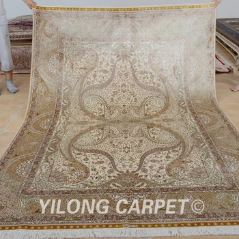 Yilong 6'x9' Vantage smėlio tradicinis rankų darbo, miegamajame kiliminė danga, kome persų šilko kilimas (0277)