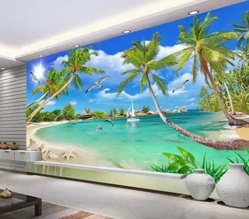 Šiuolaikinės viduržemio jūros regiono palmių tapetai freskomis foto sienų freskomis 3d tapetai kambarį, tv foną, walpaper
