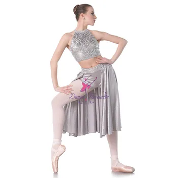 Šokių Mėgstamą Pilka China Nėrinių Liemenė Lyrinis Šokių Suknelė su Satino Sijonas Baleto Šokio Kostiumai Dress Dancewear