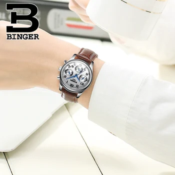 Šveicarija BINGER Moterų Laikrodžiai Prabangos Prekės Kvarco Žiūrėti Moterų Vandeniui Relogio Feminino Safyras Laikrodis Laikrodžiai B-603W6