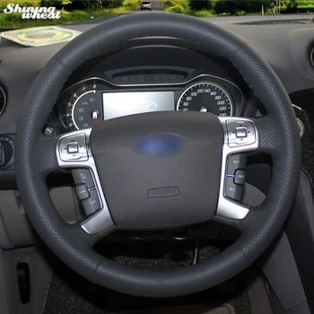 Šviečia kviečių Vertus-dygsniuotos Juodos Odos Automobilio Vairo Dangtelis Ford Mondeo Mk4 2007-2012 m.