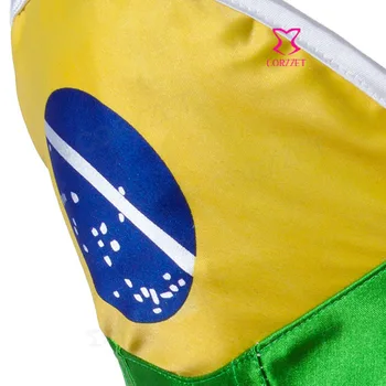 Žalia/Geltona Brazilijos Vėliava Korsetas Parodijos Korsett Moterų Plieno Kaulų Overbust Korsetai Ir Bustiers Gotikos Drabužių Corselet