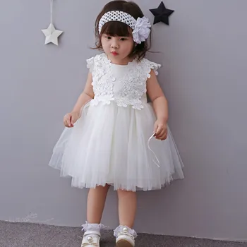 2017 oficialų elegantiškas 1 metų gimtadienio suknelė sweet baby girl balta šalies vestido kūdikio, vaikiška apranga 0-24 mėnesių ABF164717