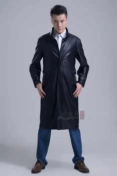 2018 m. Rudenį Vyrų ultra ilgų odinių drabužių išjunk kostiumas apykaklės vyrų odos paltas odinis tranšėjos paltai Gabardina de cuero