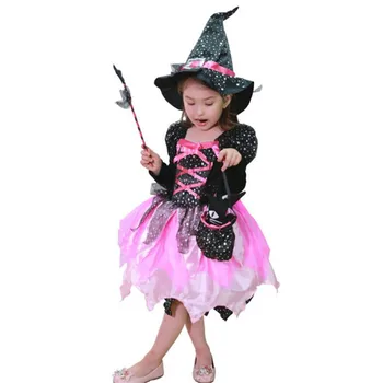 2018 Naujų Vaikai LED Šviesos Ragana Kostiumas Vaikų Mergaičių Cosplay Kostiumai Helovyno Karnavalas Šalies Fancy Dress Apdailos Puras