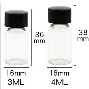 3 ML 4ml Mini stiklo Buteliukai stiklo mėginio buteliai Skaidraus Stiklo Buteliukas Su Juoda balta Užsukamu F20171306