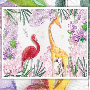 3D Custom Tapetai Ranka-dažytos Freskomis Gėlių, Medžių Nuotraukų Siena, Dokumentai dėl Gyvenimo Kambario Sienos Freskomis Žirafa Flamingo Nuotraukas
