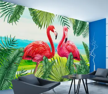 3d tapetai, foto tapetai užsakymą kambarį freskos tropinių augalų flamingo tapybos sofa-lova, TV foną sienos 3d
