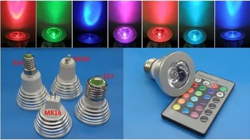 3W GU10 E14 E27 RGB LED Lemputė daugiau nei 16 Spalvų, RGB Šviesos lempos Keitimas Prožektorius Su 24Key IR om Decorati Nuotolinio Gyvenimo Roon