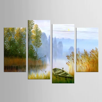 4 piece Painting Canvas Painting Landscape Boat In The River Canvas Art Home Decoration Scenery Picture Decor