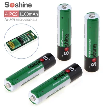 4pcs Soshine 1100mAh 1.2 V AAA Baterijos Ni-MH NiMH Įkraunamos Baterijos, Žibintuvėlis Žibintai + talpinimo Baterija Atveju Turėtojas