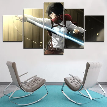 5 Panel Anime Attack On Titan Swordsmen Modern Home Wall Decorative Painting Canvas Art Printed Modular Picture Home Decorative
