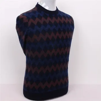 Aukštos kokybės ožkos kašmyro siūlai mezgimo vyrų mados o-kaklo dryžuotas storas megztinis džemperis tamsiai mėlynas 2color S/3XL