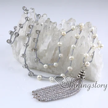 Balta perlų vėrinį čigonų papuošalai bohemijos karoliai kutas karoliai ilgai boho karoliai paprasta pearl juvelyriniai dirbiniai