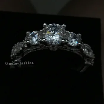 Bižuterijos Moterų Mados žiedas 2c Tris-akmens 5A Cirkonis akmuo, 925 Sterlingas sidabro Moterų Dalyvavimas Vestuvių Juostoje Žiedas
