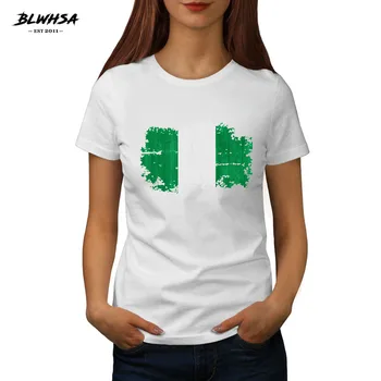 BLWHSA 2018 m. Vasaros Marškinėliai Moterims Nigerija Nostalgiškas Vėliavos Spausdinti Trumpas Rankovės Baltos Medvilnės Atsitiktinis Tees Nigerija Gerbėjų Nudžiuginti Moteris Viršuje