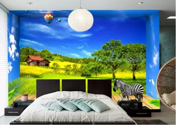 Custom freskos 3d kambario tapetai Kraštovaizdžio grass blue sky zebra sienos dokumentų namų dekoro 3d sienų freskomis tapetai, sienų ir 3 d