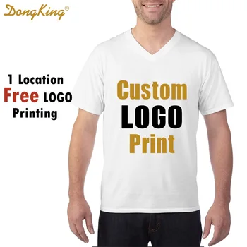 DongKing Custom Print V Neck T shirt Suaugusiųjų Medvilnės Atsitiktinis Užsakymą Asmeninį Spausdinimo Komanda Pavardė, T-Marškinėliai, Pusiau Įrengtas, 5 spalvų