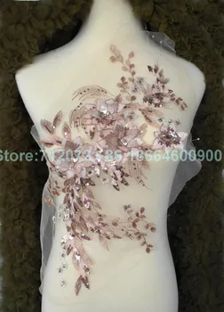 Drabužiai suknelė appliques Champgane Didelių 3D gėlės Priekinės panelės Vienetų vestuvių suknelė aksesuarai 45X25cm